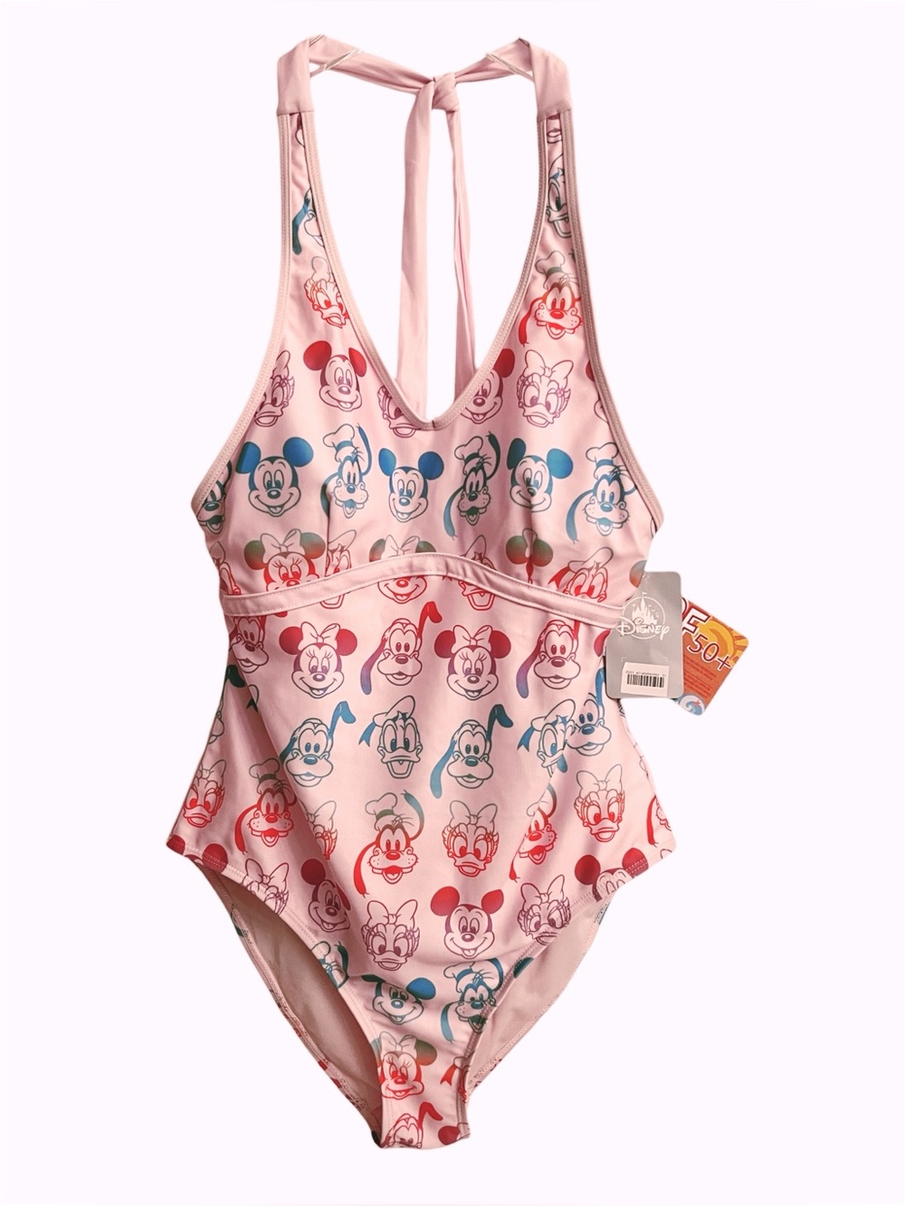 NWT! Disney Mickey And Friends Pink Multicolor One Piece Halter Swimsuit Medium - Picture 2 of 9